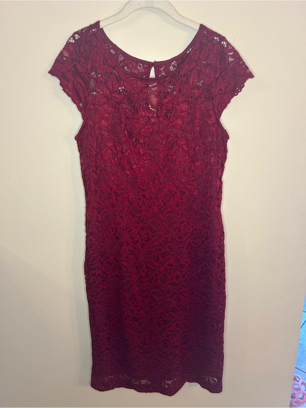 Leslie Fay Burgundy Lace Sheath Dress